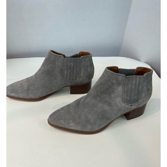 NEW Franco Sarto Women’s A-Seville Gray Suede Slip On Ankle Boots Block Heel 10 - Picture 1 of 8